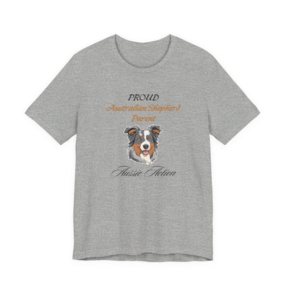Proud Australian Shepherd Parent t-shirt in Athletic Heather, front view
