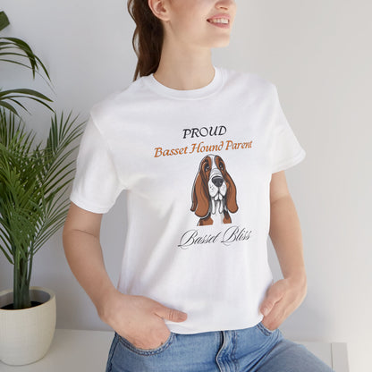 Proud Basset Hound Parent organic t-shirt, front design