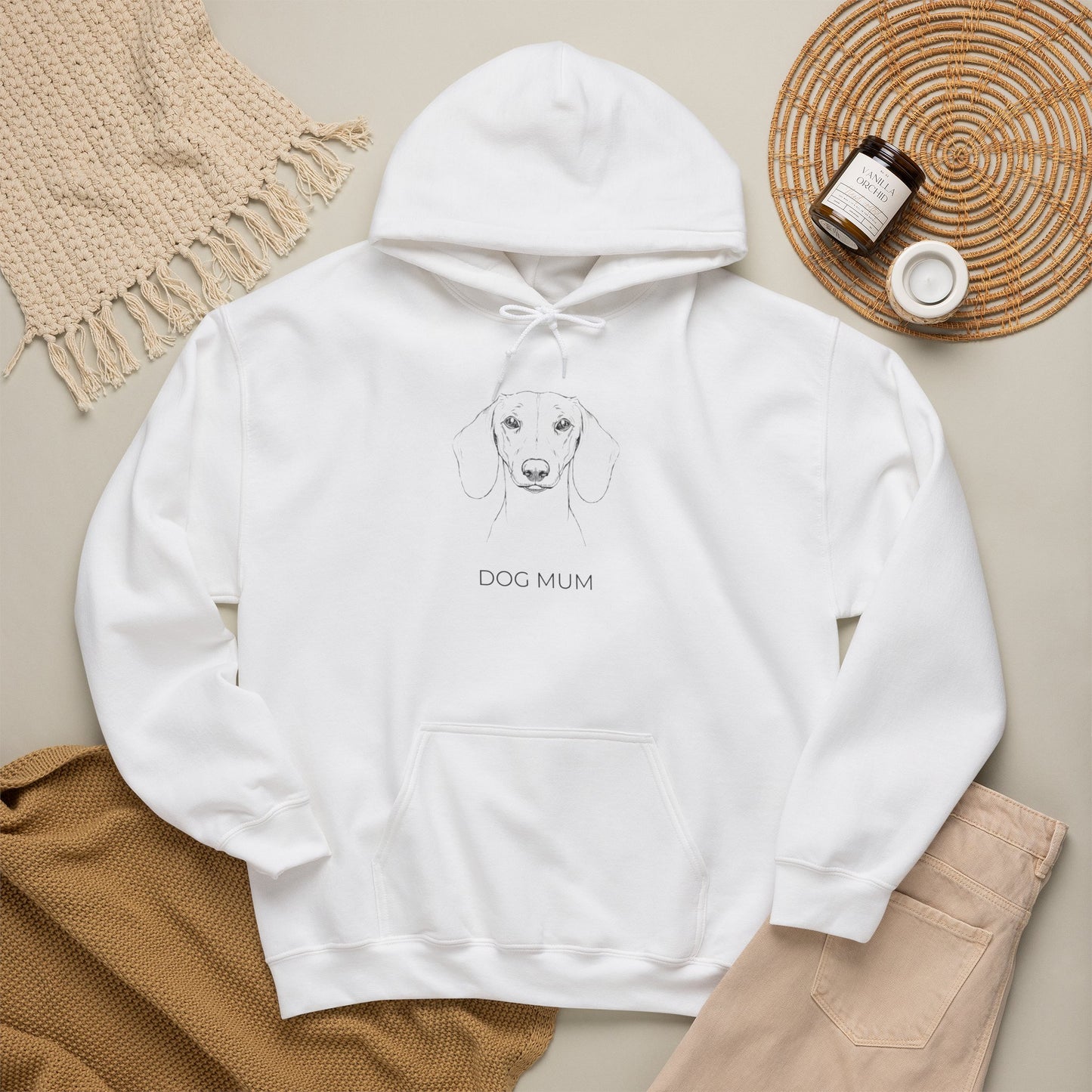 Dachshund Dog Mum Hoodie — Minimalist Line Art Unisex Pullover