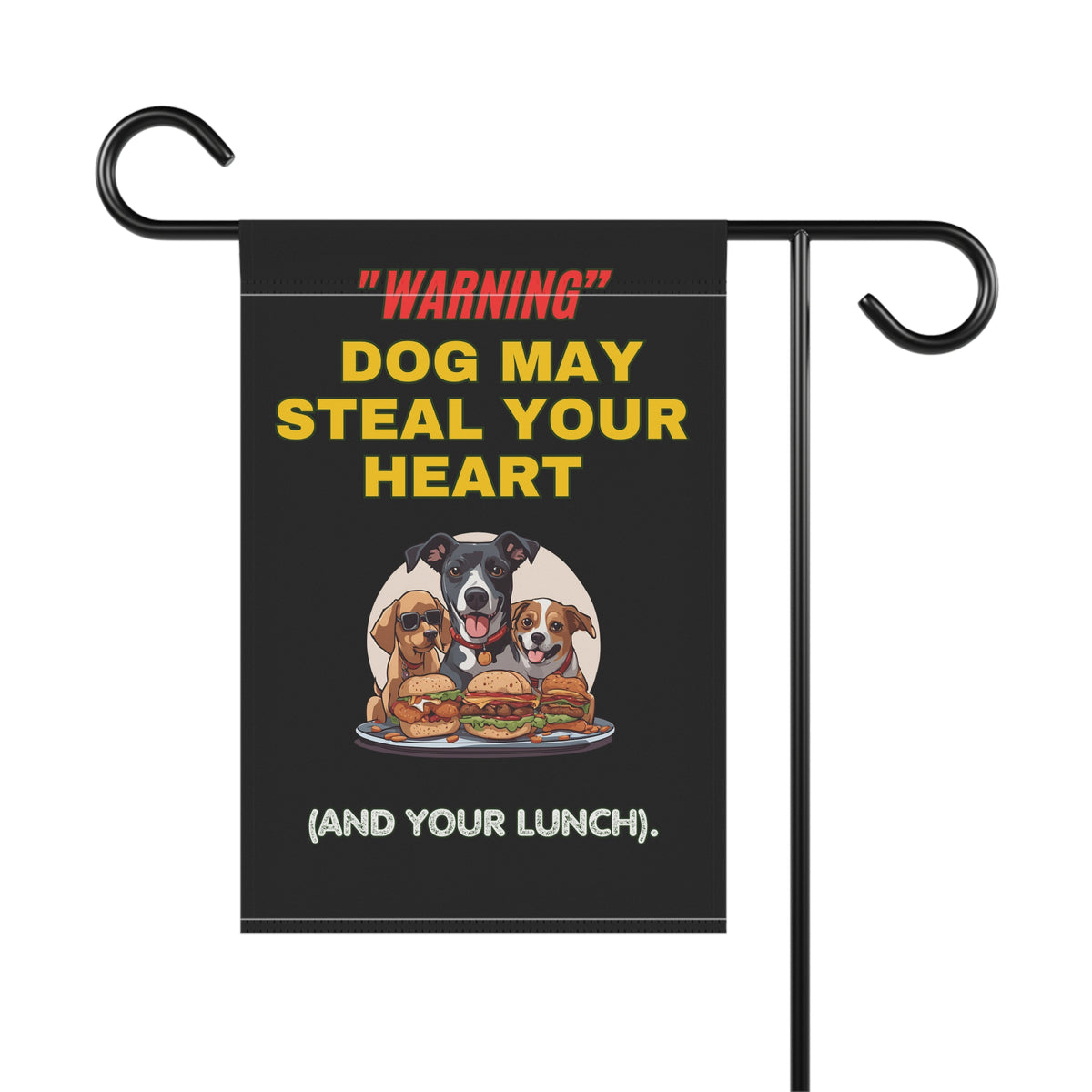Dog May Steal Your Heart Bold Edition garden sign on fence, 12x18 inch