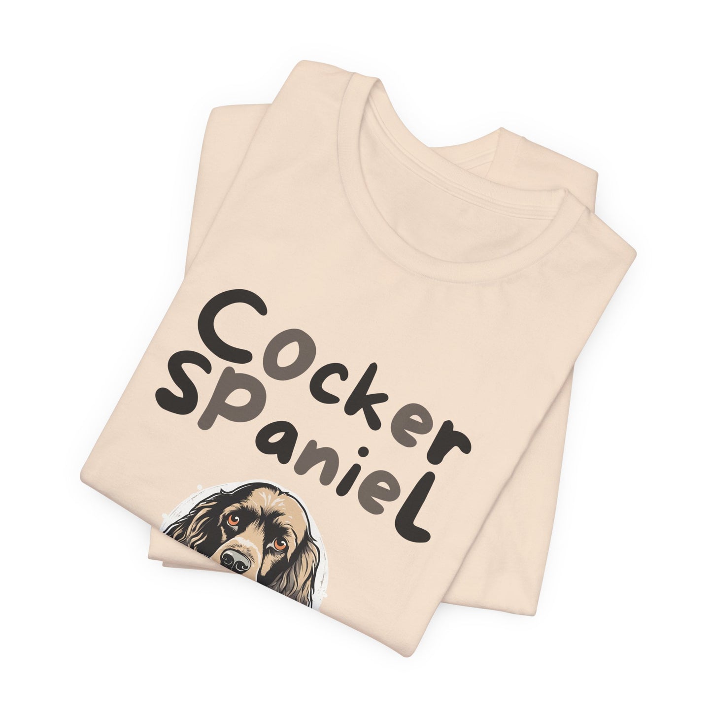 Cocker Spaniel Mum t-shirt in Soft Cream, folded view showing spaniel portrait print