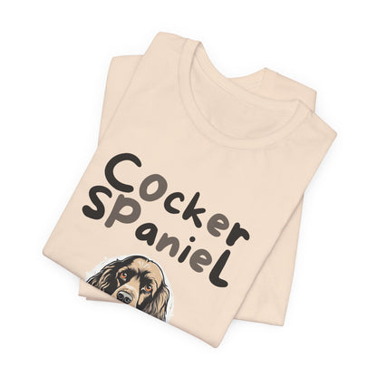 Cocker Spaniel Mum t-shirt in Soft Cream, folded view showing spaniel portrait print