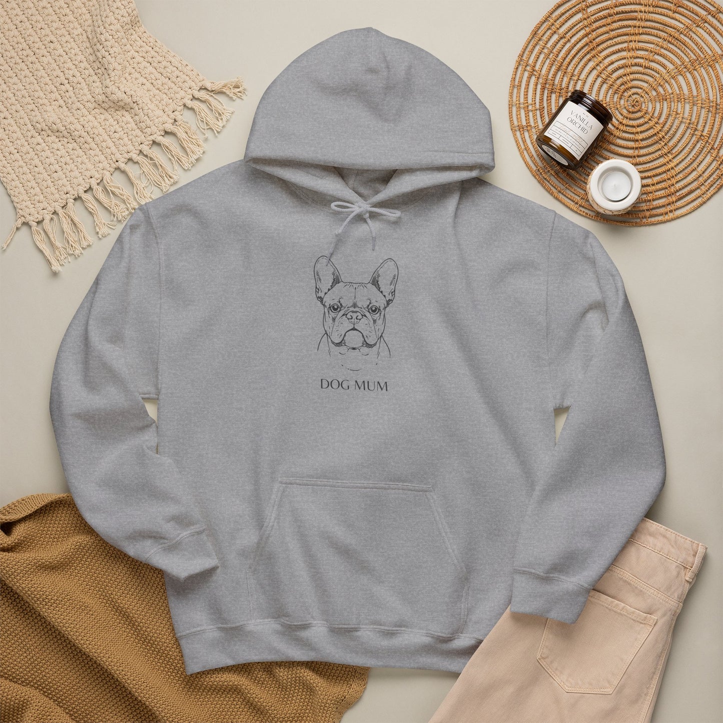 French Bulldog Mom Hoodie — Minimal Line Art "Dog Mom" Pullover