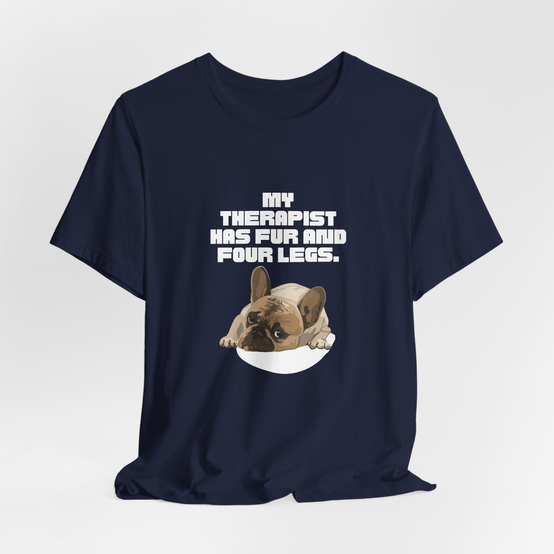 My Therapist Has Fur and Four Legs t-shirt sleeve and neckline detail
