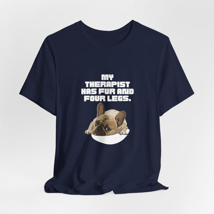 My Therapist Has Fur and Four Legs t-shirt sleeve and neckline detail