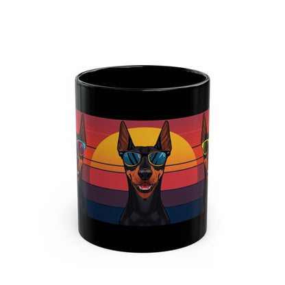 Doberman in sunglasses retro sunset mug front view