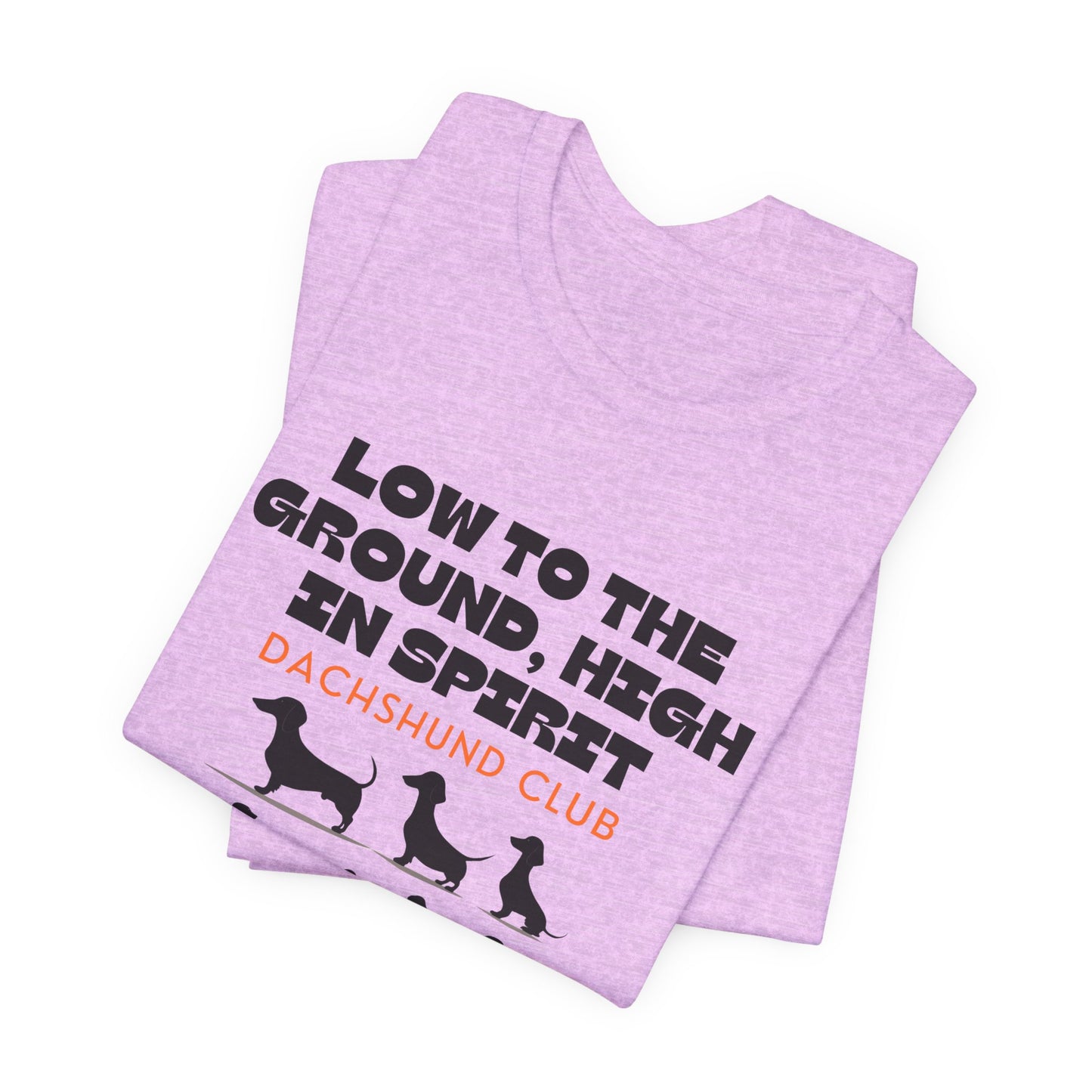 Folded Heather Prism Lilac Dachshund Club t-shirt with sausage dog design
