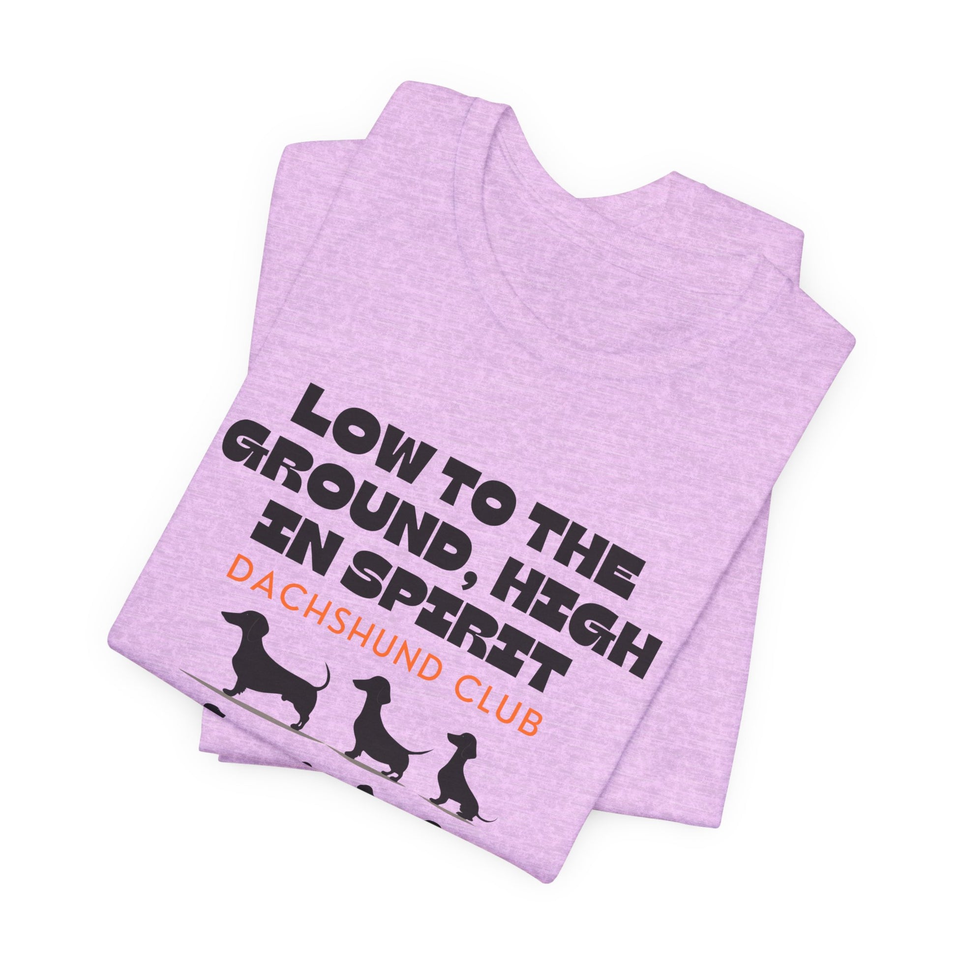 Folded Heather Prism Lilac Dachshund Club t-shirt with sausage dog design
