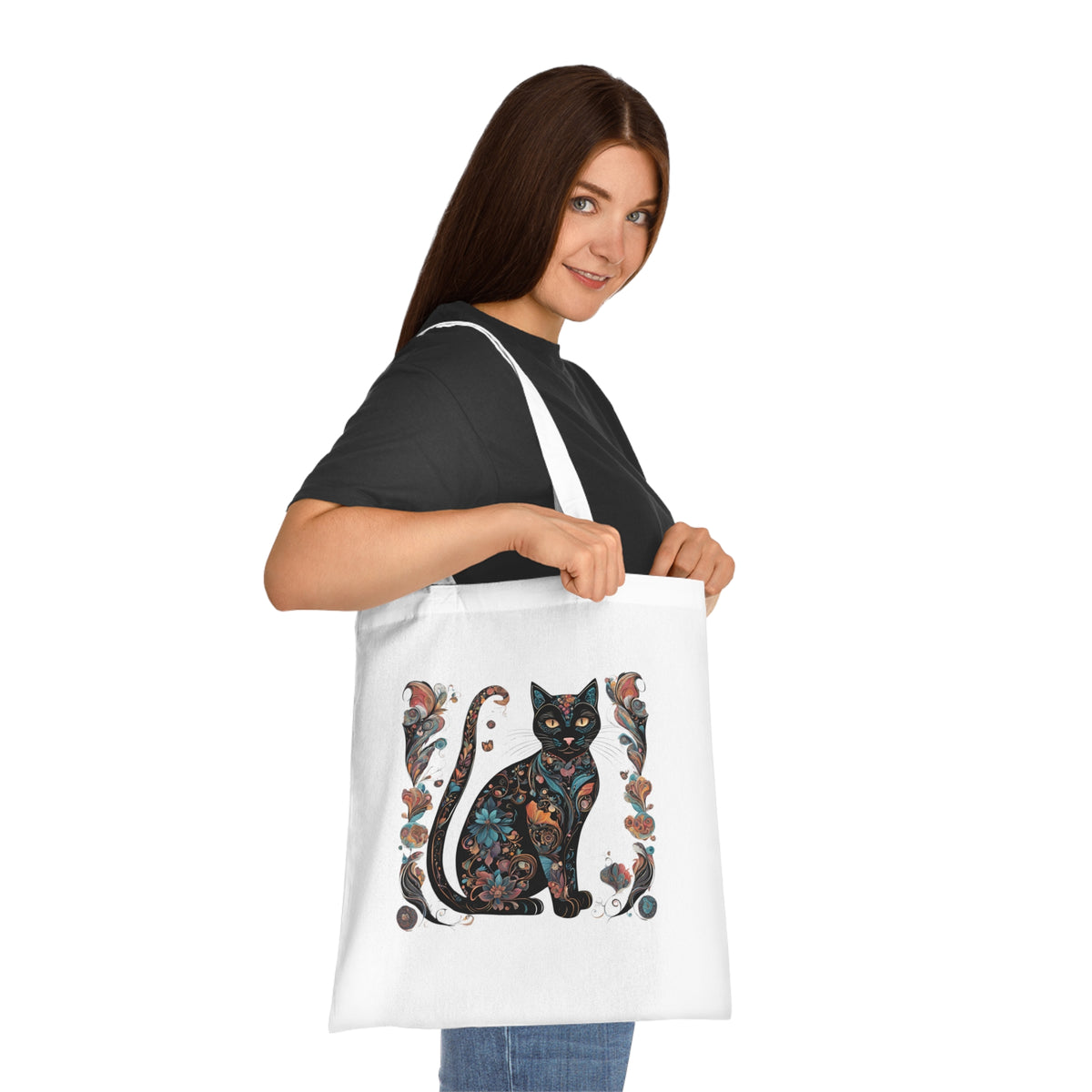 SniffWaggleNWalk™ cat tote — back view showing matching design on reverse