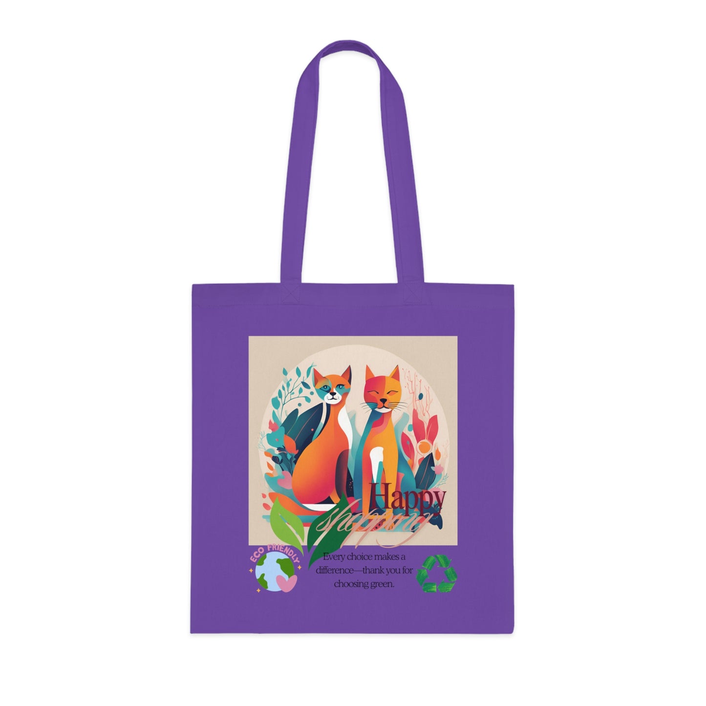 Cotton Tote Bag - Cat Bio-phism Design - 'Happy Shopping' Eco-Friendly Thank You Message-Sniffwaggleandwalk™