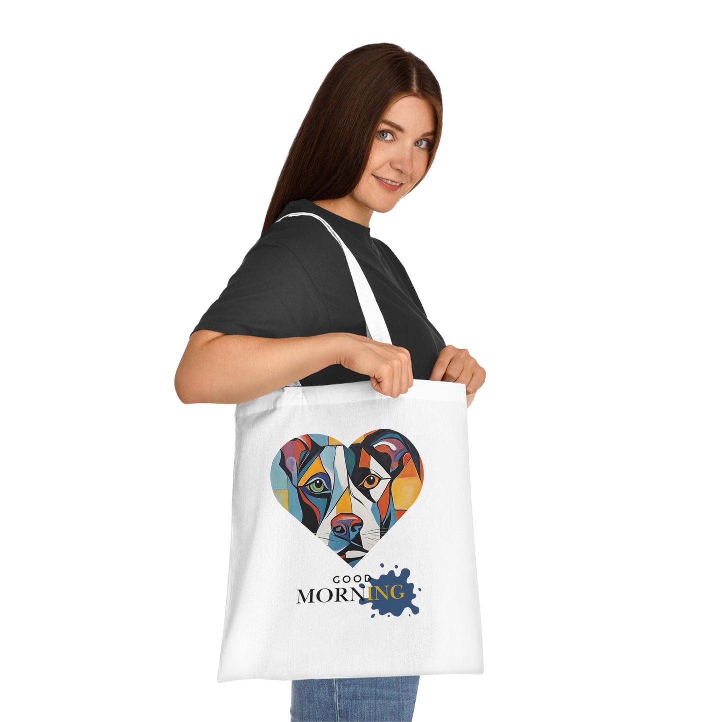 Cotton Tote Bag - Abstract Dog Heart Design with Good Morning Text-Sniffwaggleandwalk™