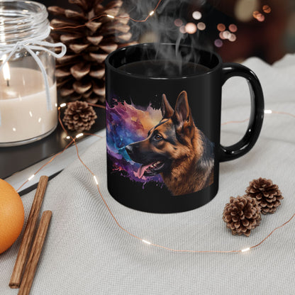 German Shepherd galaxy mug side view showing C-shaped handle