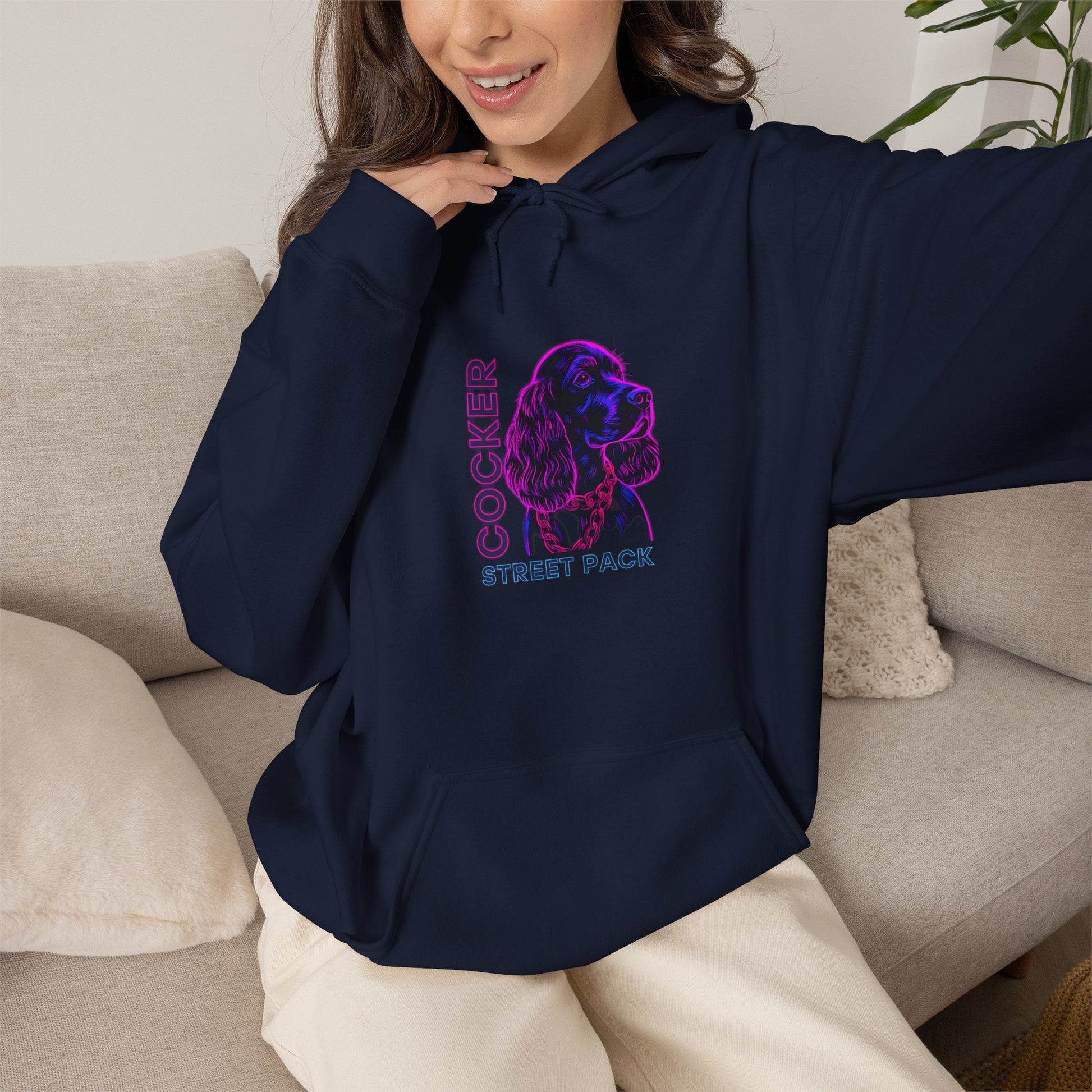 Black Cocker Spaniel streetwear hoodie front view unisex pullover