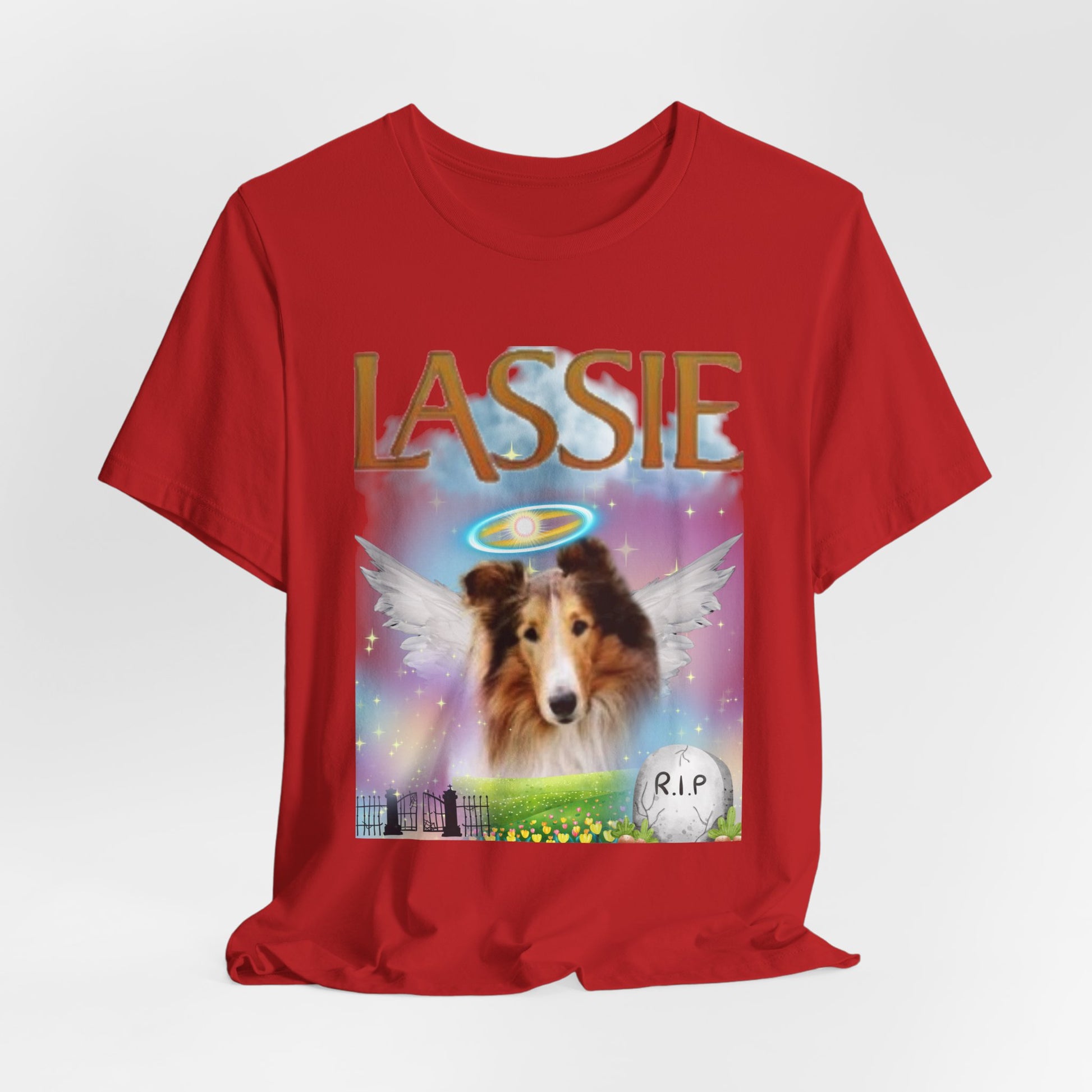 RIP Lassie T-Shirt — Dark Grey Heather — classic TV dog tribute — SniffWaggleNWalk™