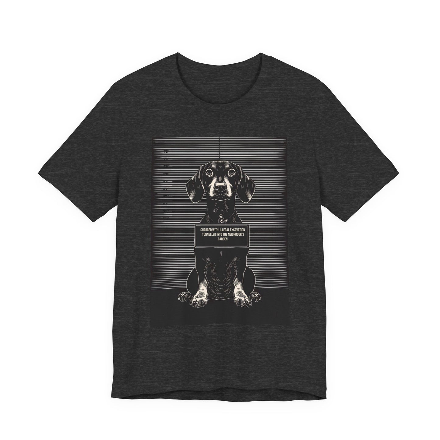 Size chart for the Dachshund True Crime Night Shift t-shirt