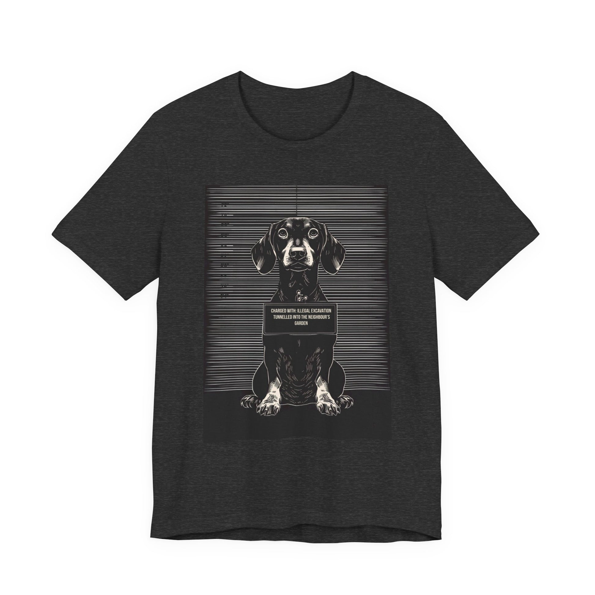 Size chart for the Dachshund True Crime Night Shift t-shirt