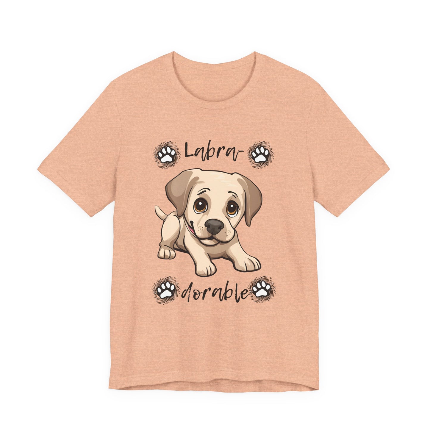 Labra-DORABLE Labrador puppy t-shirt in Heather Peach, flat lay front view