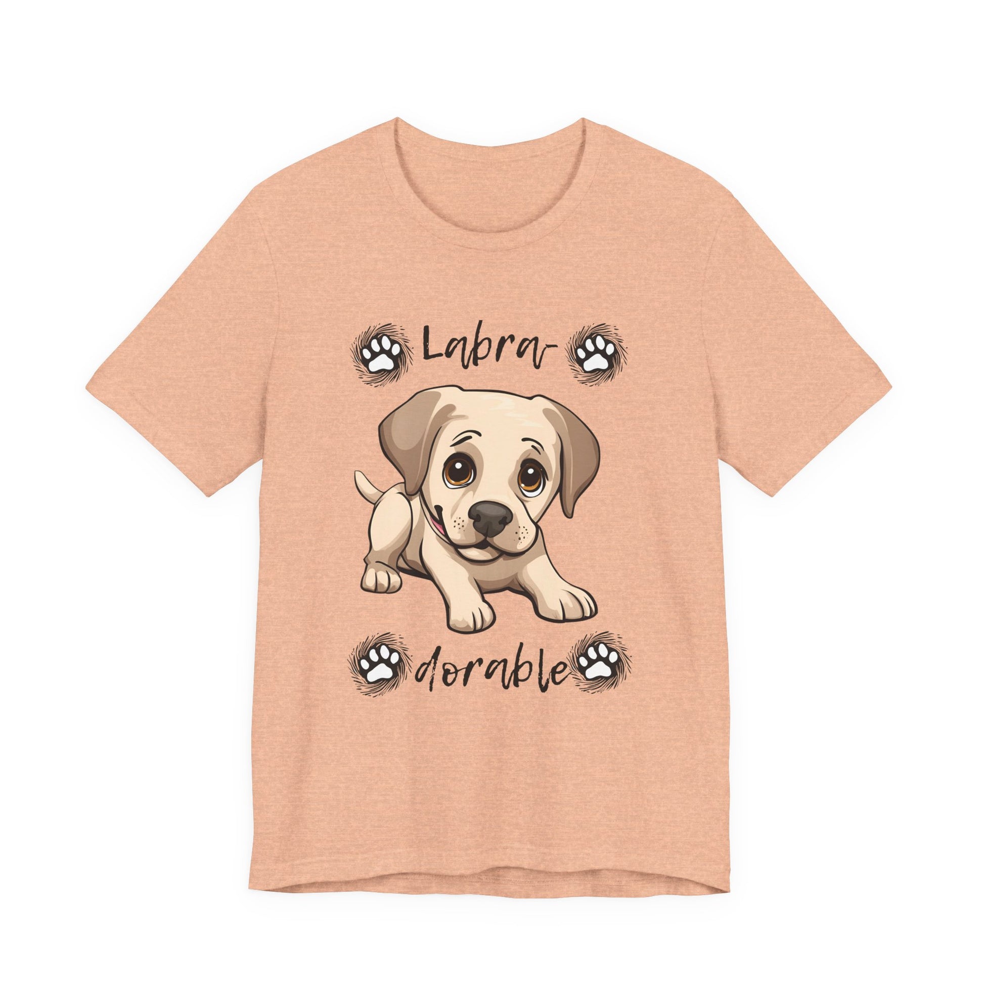 Labra-DORABLE Labrador puppy t-shirt in Heather Peach, flat lay front view