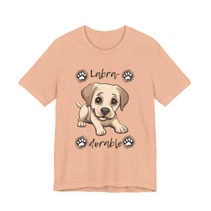 Labra-DORABLE Labrador puppy t-shirt in Heather Peach, flat lay front view