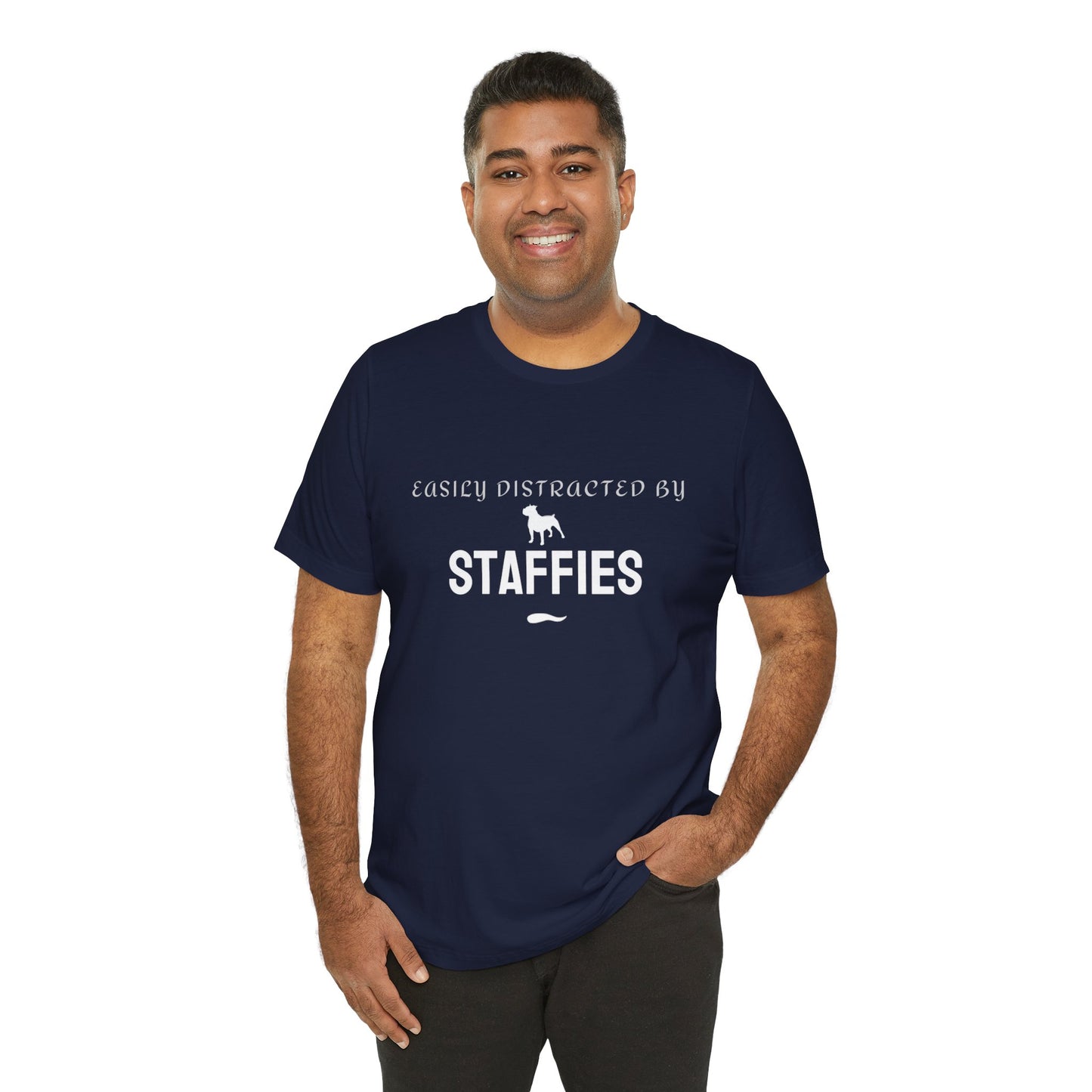 easily distracted by staffies bella and canvas tshirt