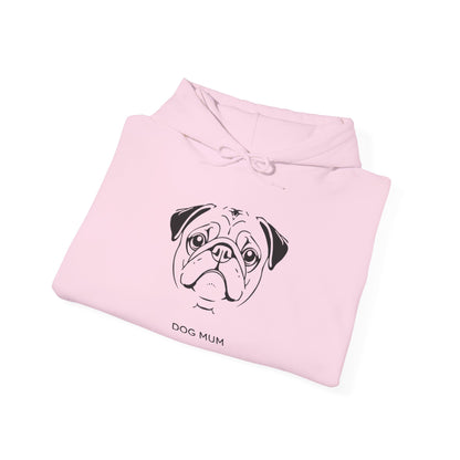 Pug Dog Mum line art hoodie detail view