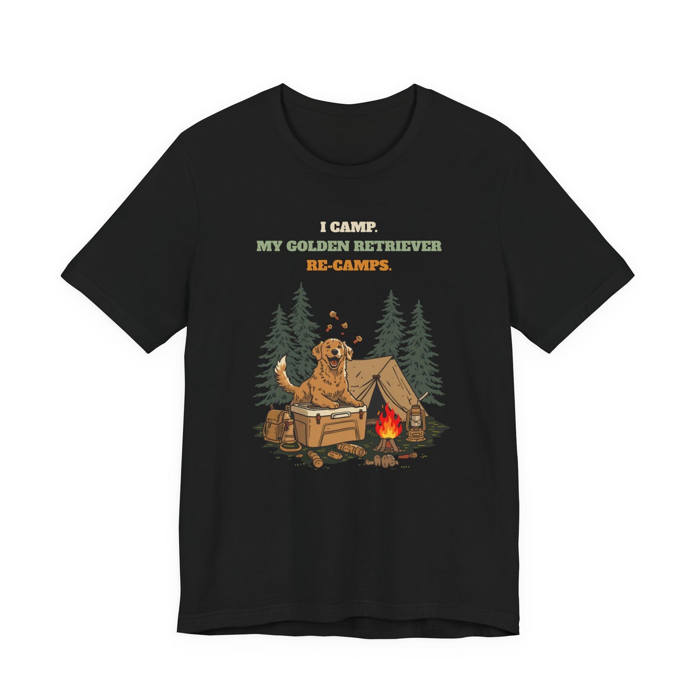 Golden Retriever camping t-shirt colour option