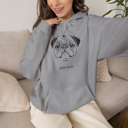 Pug Dog Mum line art hoodie in Sand