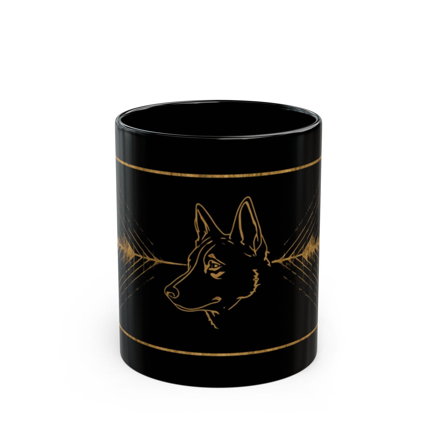 German Shepherd Gold Line Black Mug — Elegant Dog Lover Coffee Cup (11oz/15oz)