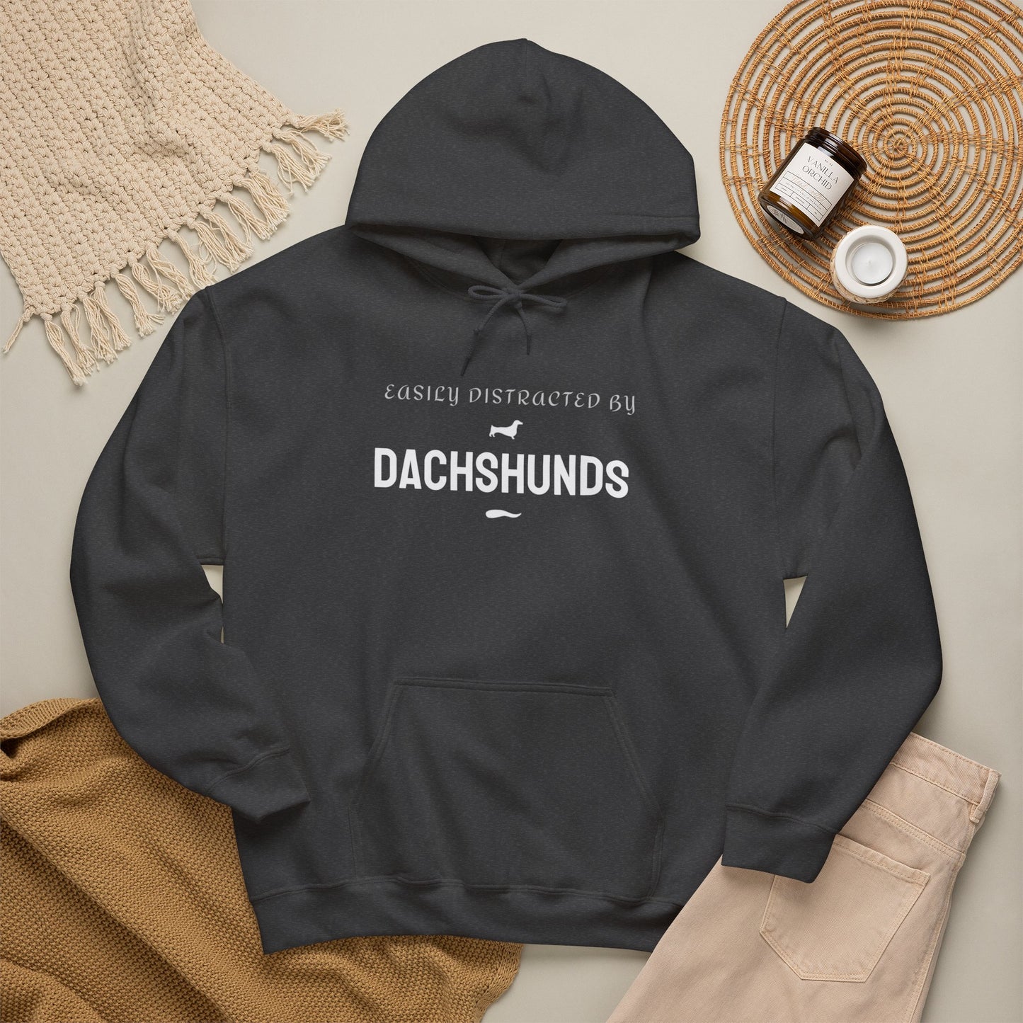 Dachshund lover pullover hoodie in dark colour with white lettering