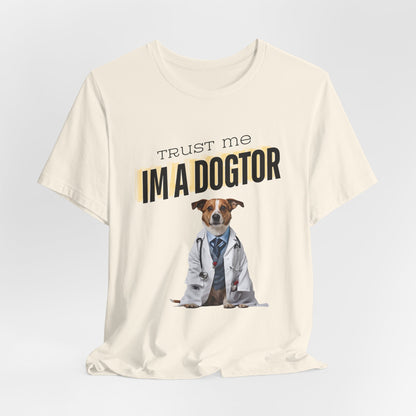 Trust Me I'm a Dogtor t-shirt in Red, flat lay