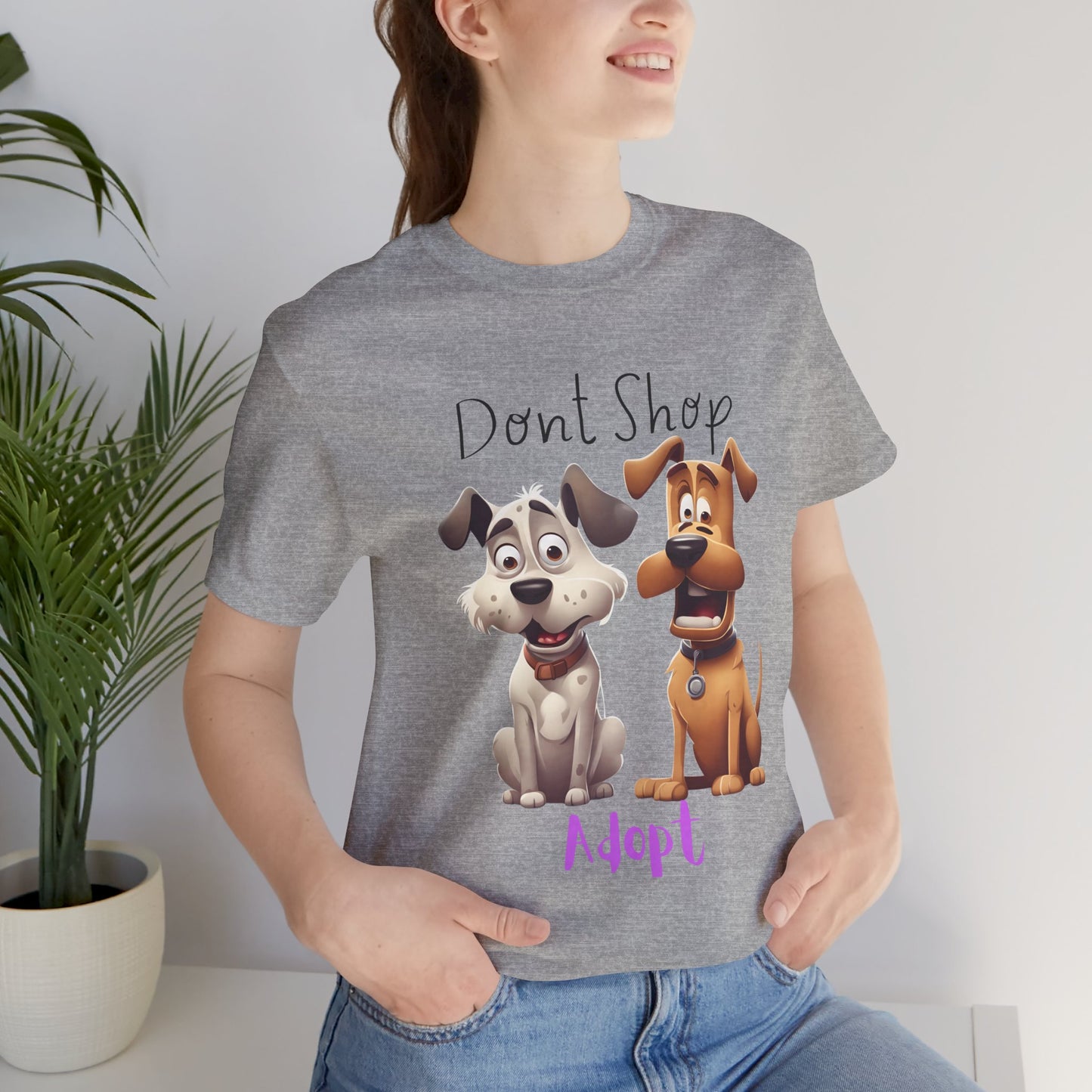 Don't Shop Adopt rescue dog t-shirt — organic cotton unisex tee for shelter supporters, Sniff Waggle And Walk