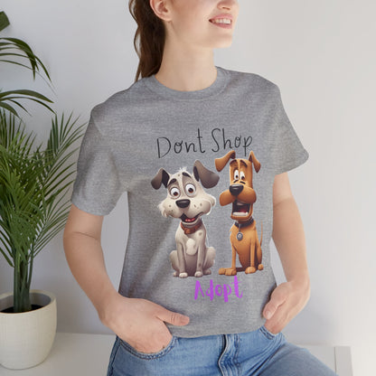 Don't Shop Adopt rescue dog t-shirt — organic cotton unisex tee for shelter supporters, Sniff Waggle And Walk
