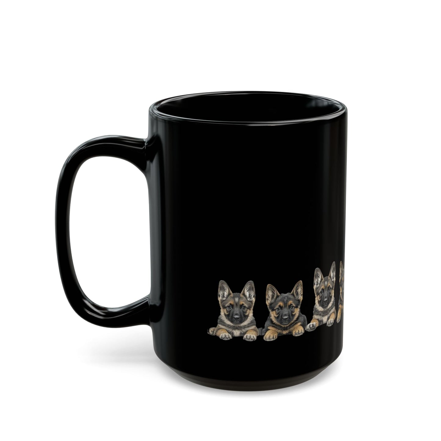 German Shepherd Puppy Line Black Coffee Mug — Cute Dog Lover Gift (11oz/15oz)