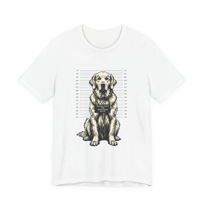 Golden Retriever True Crime Night Shift t-shirt worn casually, black