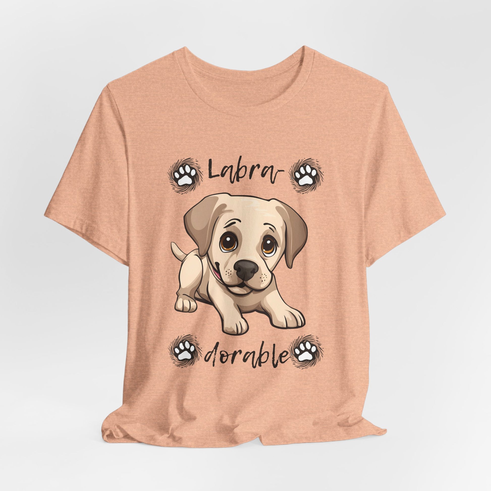 Labra-DORABLE Labrador puppy t-shirt in Heather Peach, hanging front view