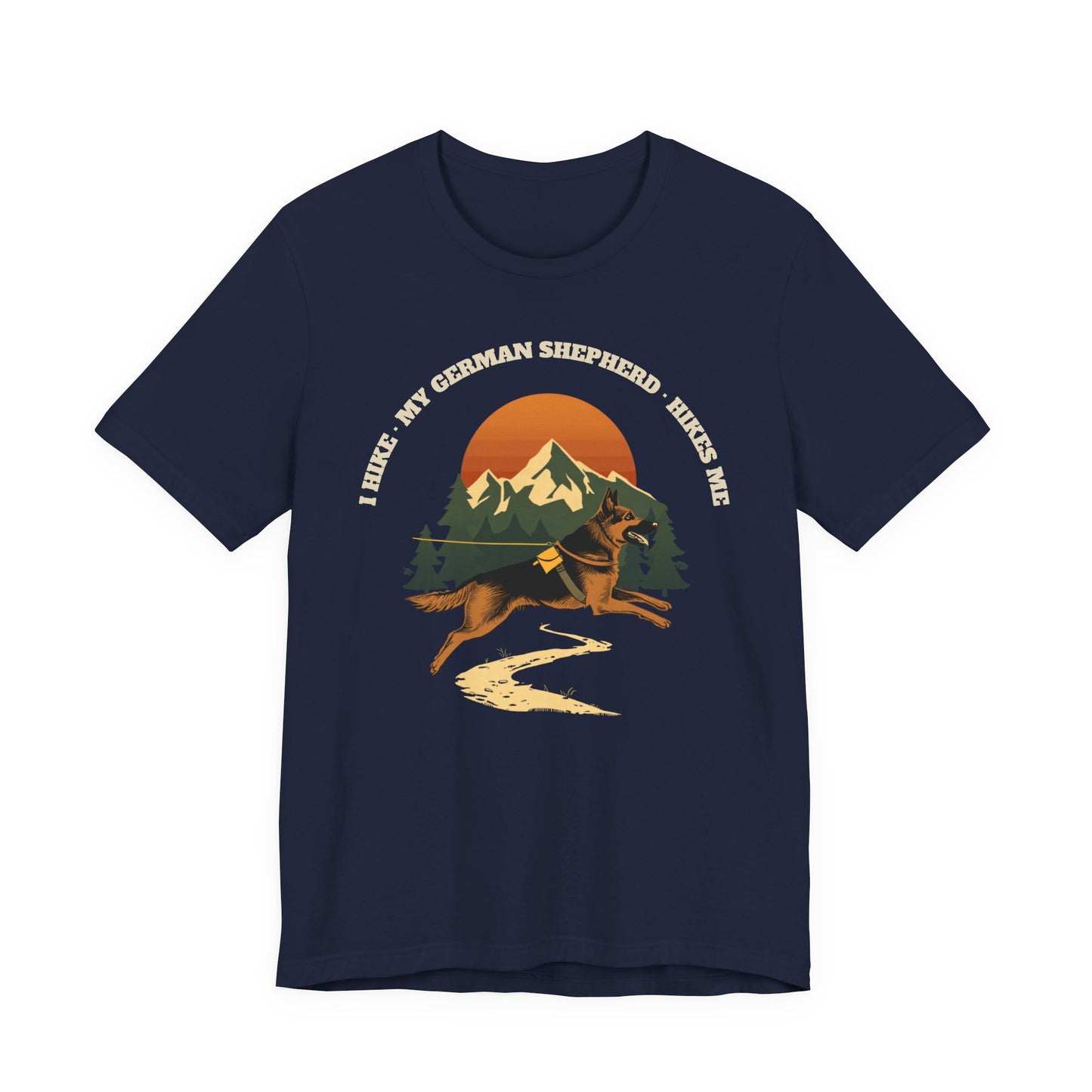 Dark grey heather german shepherd hiking tee front view