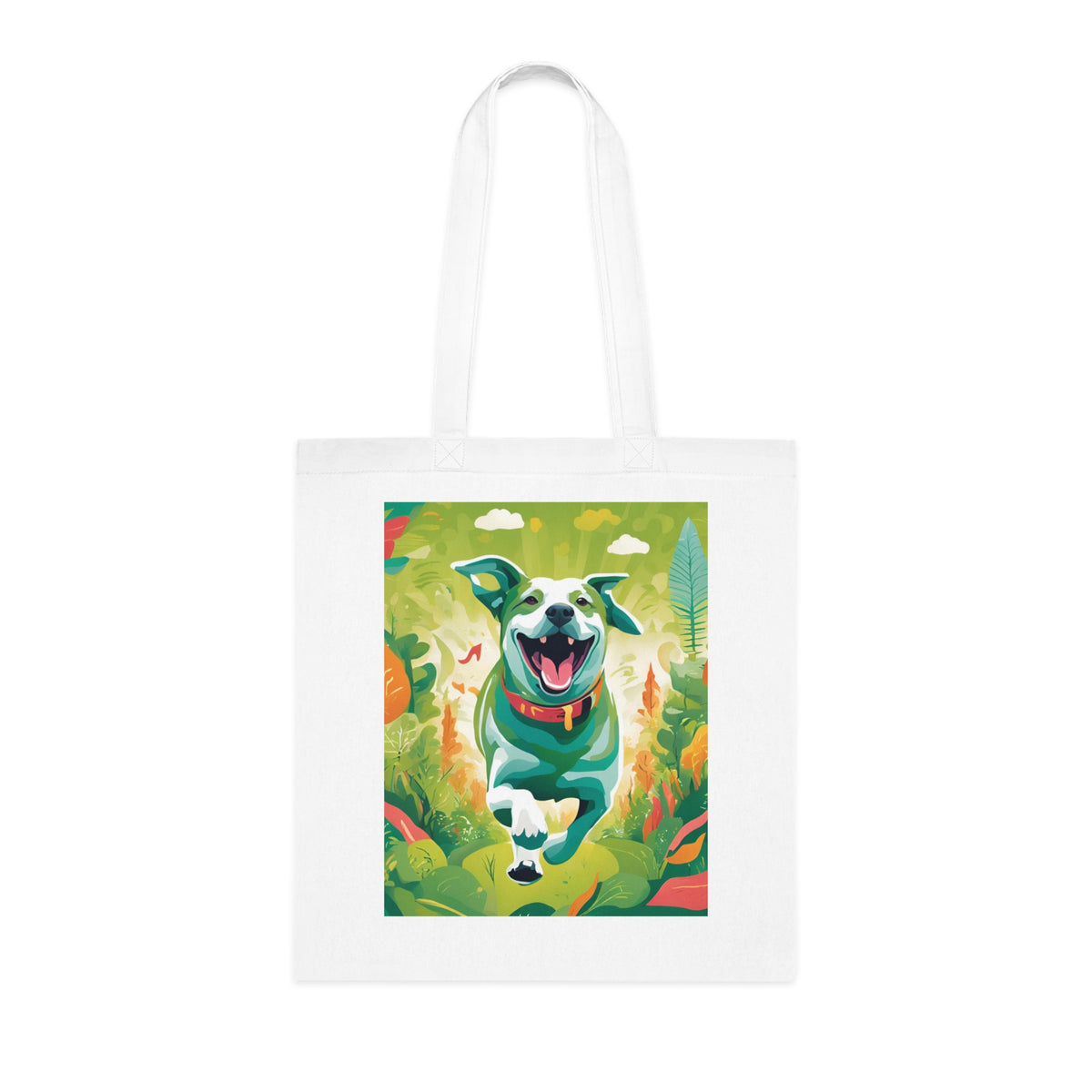 SniffWaggleNWalk™ dog art cotton tote in lavender colourway with running dog print