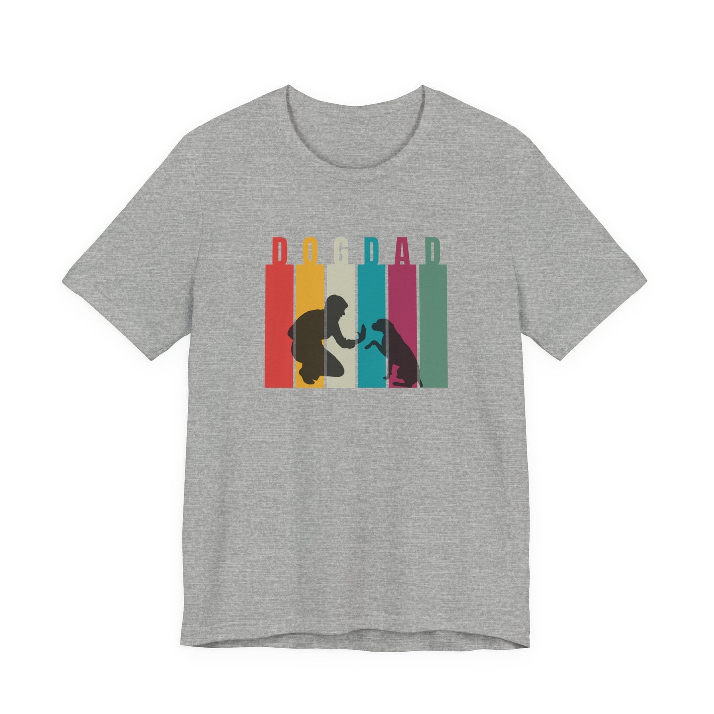 Dog Dad T-Shirt in Athletic Heather grey — retro colour-block dog dad design