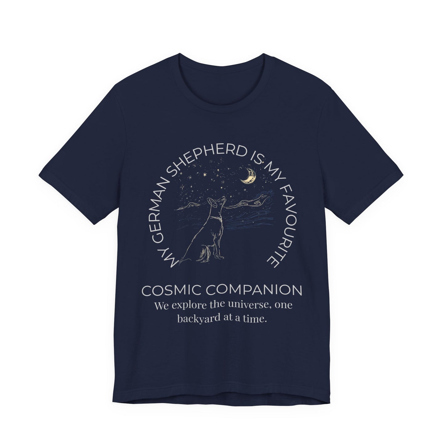 Cosmic Companion T-Shirt — “My German Shepherd Is My Favorite” Moon & Stars Tee