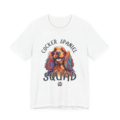 Cocker Spaniel Squad pop-art t-shirt in White, flat lay front view