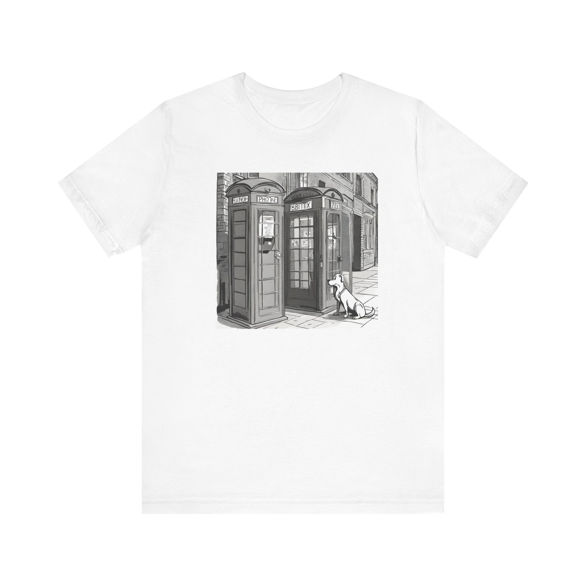 Unisex Jersey Short Sleeve T-shirt Dog and phone box - Sniff Waggle And Walk