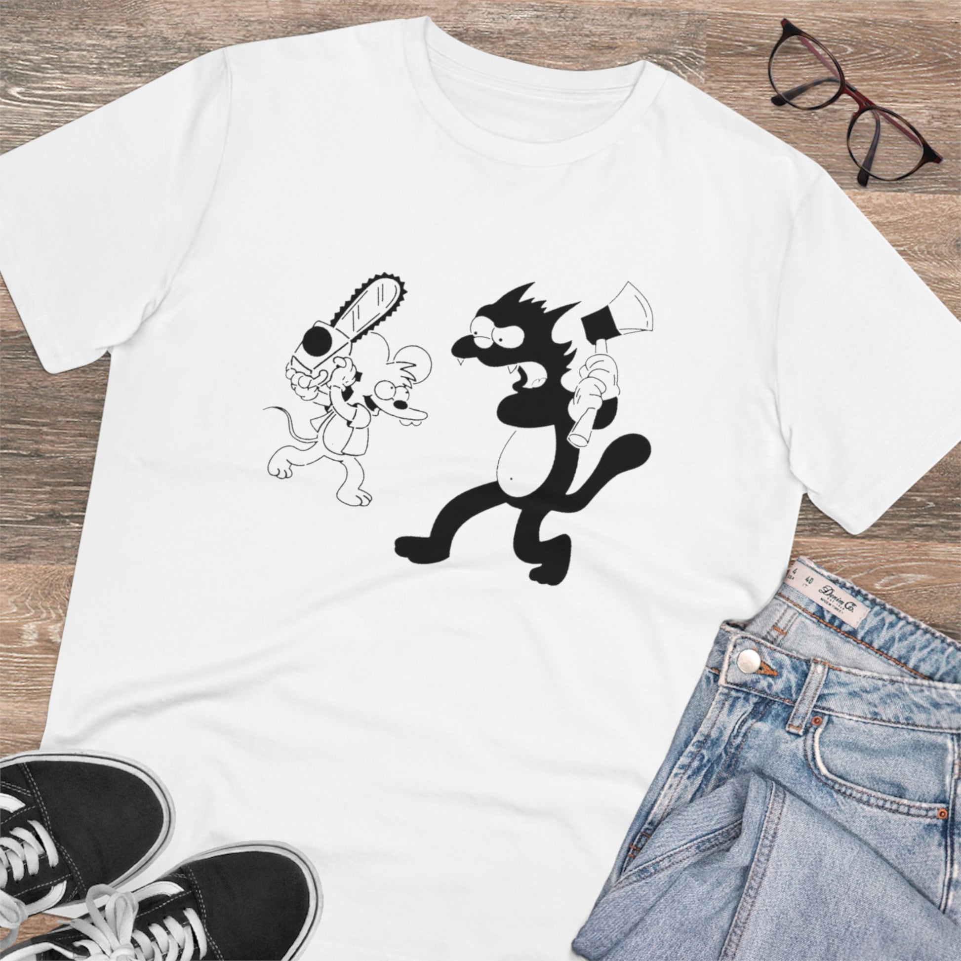 "ITCHY AND SCRATCHY" Organic Creator T-shirt - Unisex - Sniff Waggle And Walk