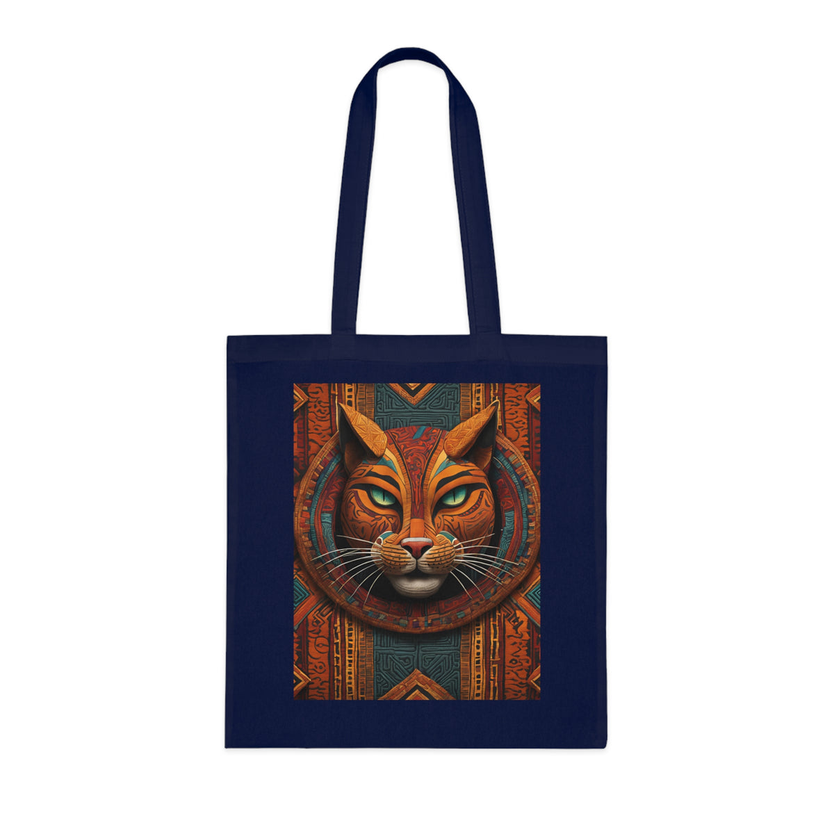 Egyptian cat tote bag in red — bold ancient Egyptian cat print on cotton, unique gift for cat lovers