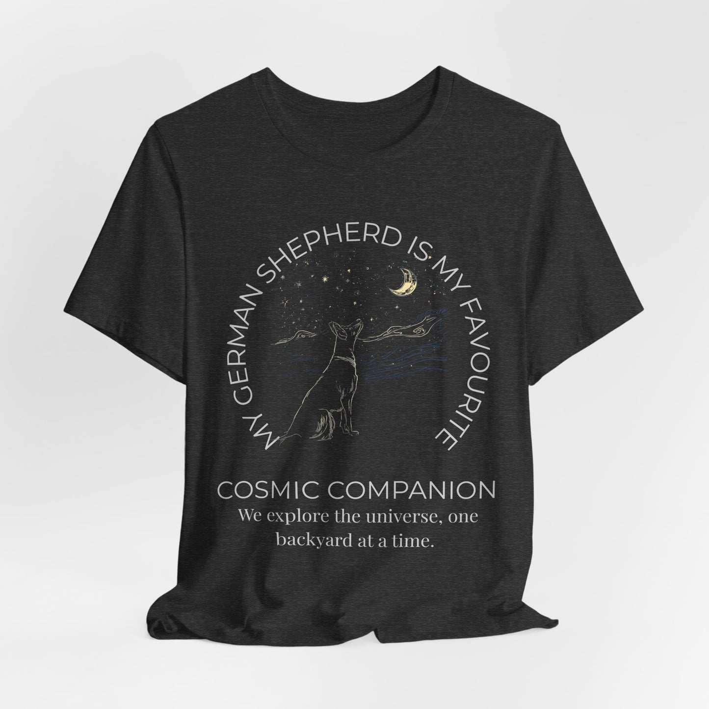 Cosmic Companion T-Shirt — “My German Shepherd Is My Favorite” Moon & Stars Tee
