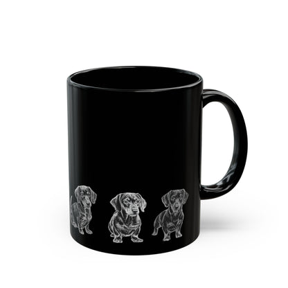 Dachshund ceramic mug with coffee on a desk