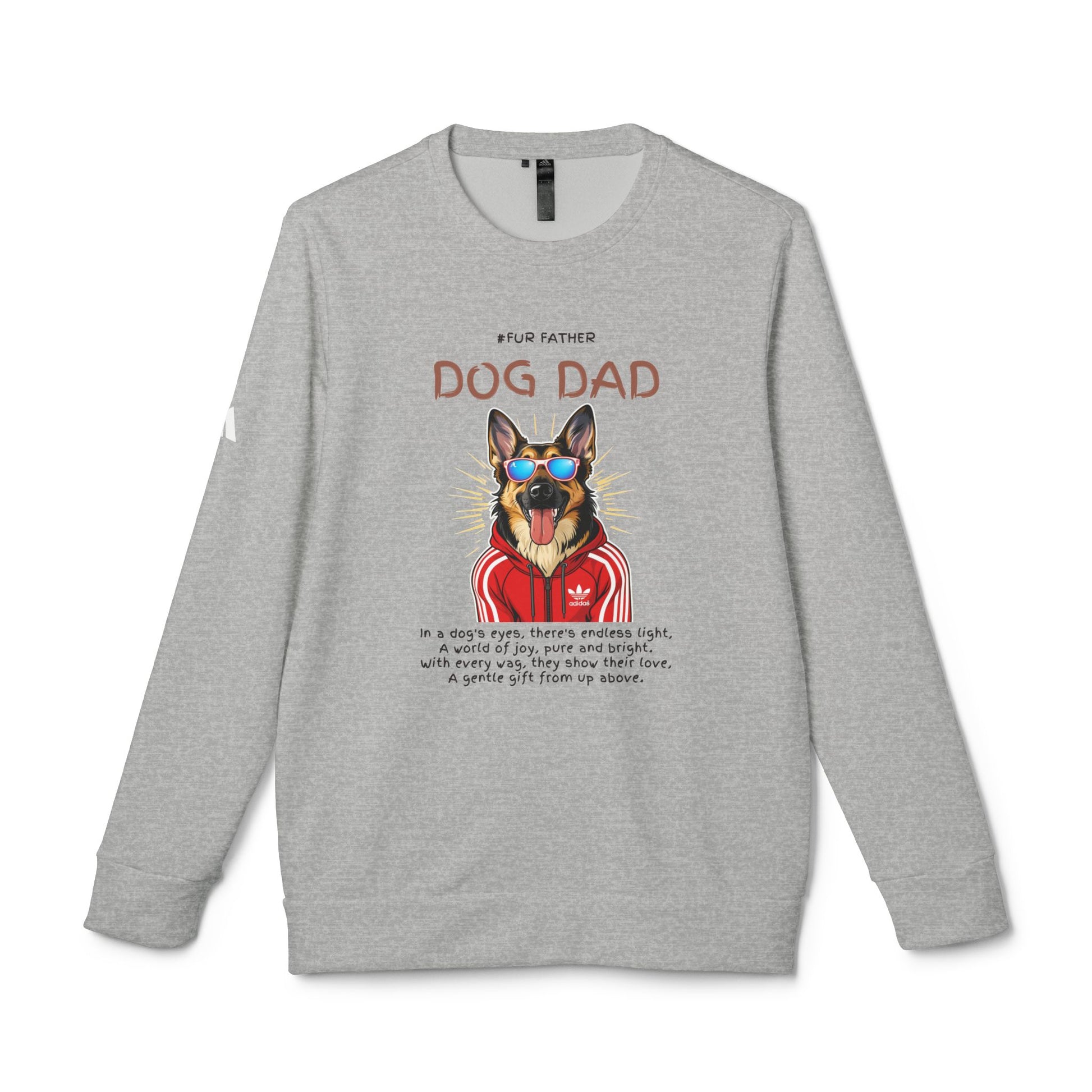 Dog Dad Adidas A434 T-Shirt — Grey Heather — adidas logo sleeve — SniffWaggleNWalk™