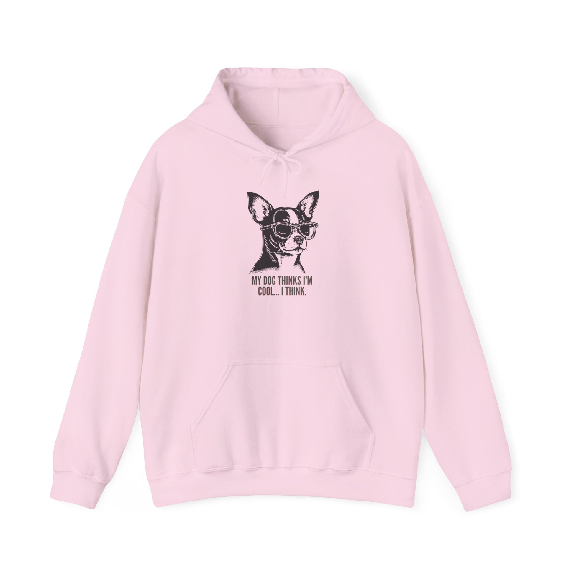 My Dog Thinks I'm Cool hoodie shown on a model