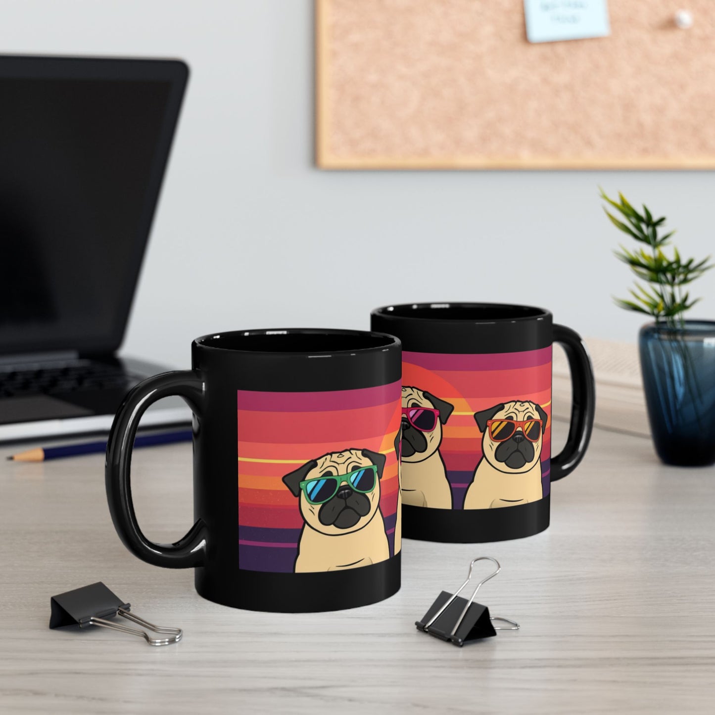 Retro Sunglasses Pug Mug — Cute Pug Coffee Cup with Colorful