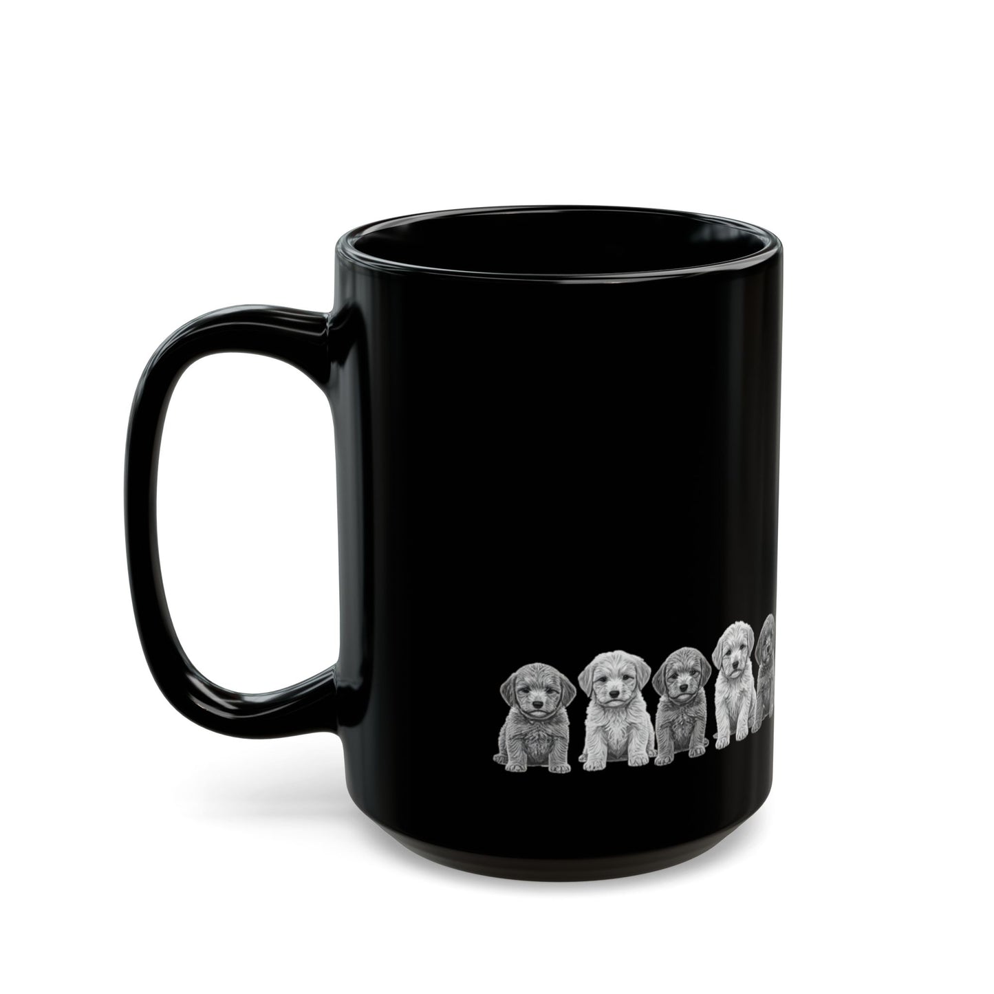 cockapoo Puppy Lineup Black Ceramic Mug — Cute Dog Coffee Tea Cup (11oz & 15oz)