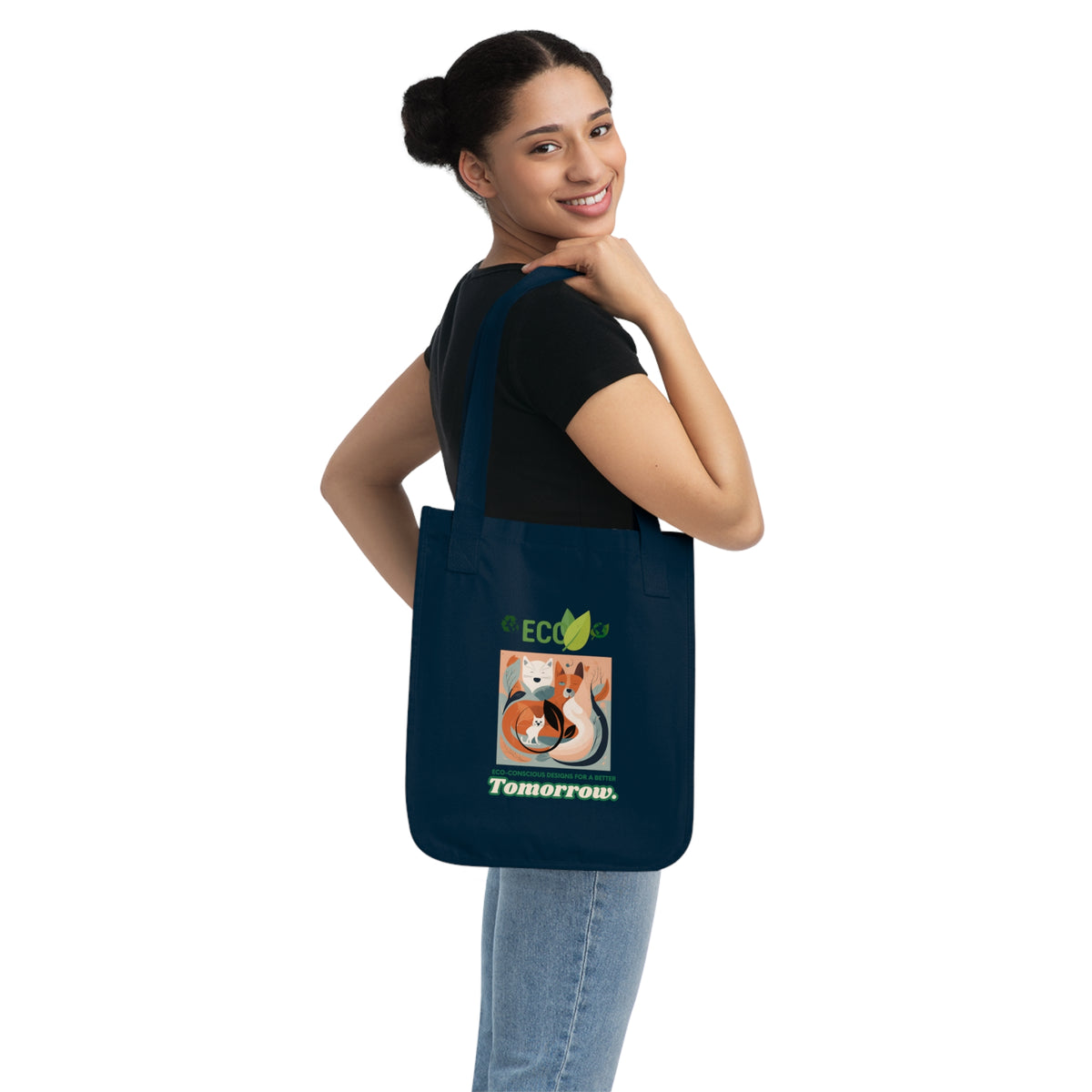 SniffWaggleNWalk™ eco dog and cat tote — flat lay comparing Natural and Navy colourways